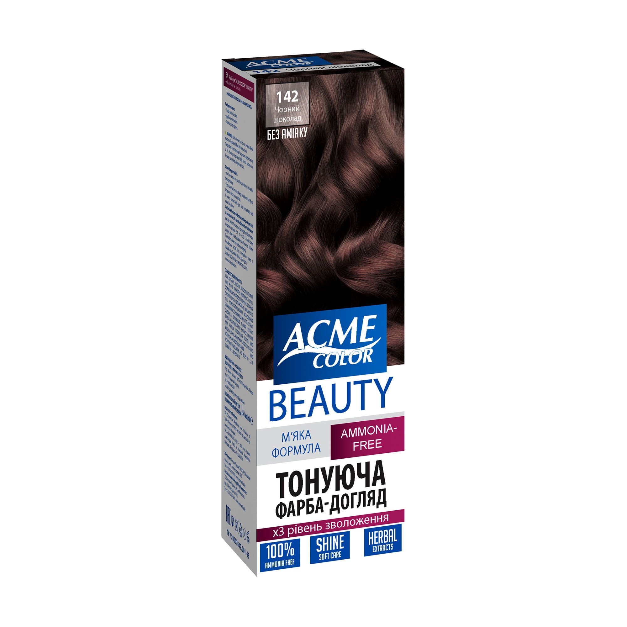 Безаміачна тонувальна фарба для волосся Acme Color Beauty 142 Чорний шоколад, 50 мл